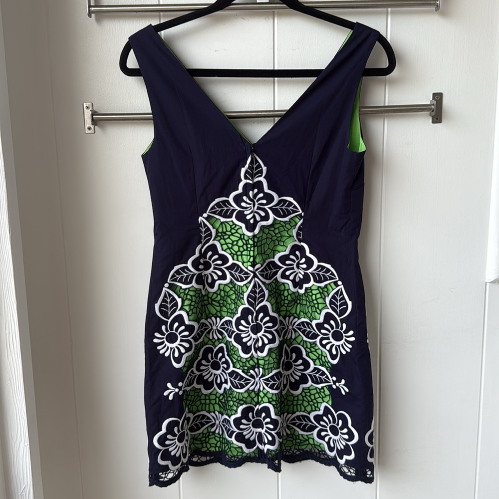 Lilly Pulitzer Sylvie Shift Dress Sleeveless Navy Blue Green Flower 0 - Picture 4 of 8